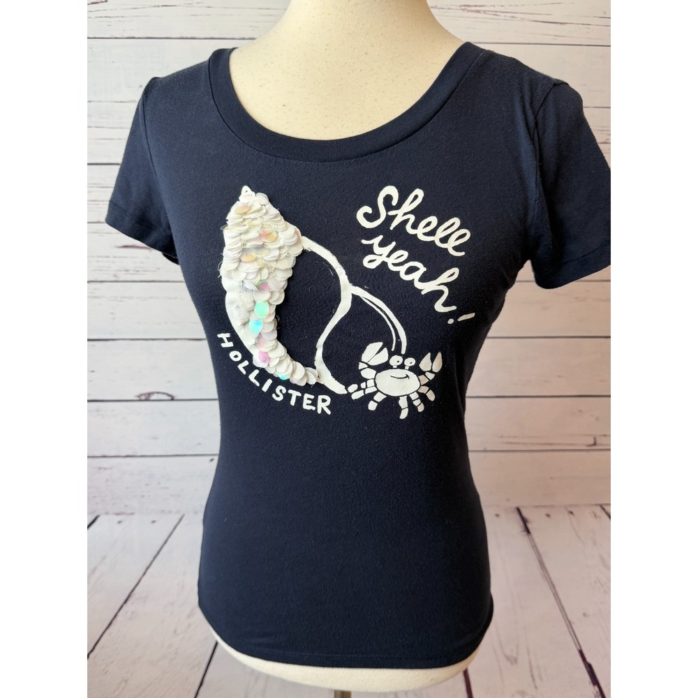 Hollister tee shirt T-Shirt short sleeve Small Shell‎ Yeah Y2K 90s Sequins HCO